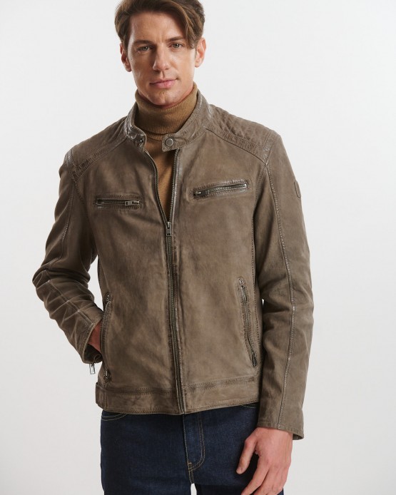 GP1127 Mens Real Leather Jacket Nobuck Grey