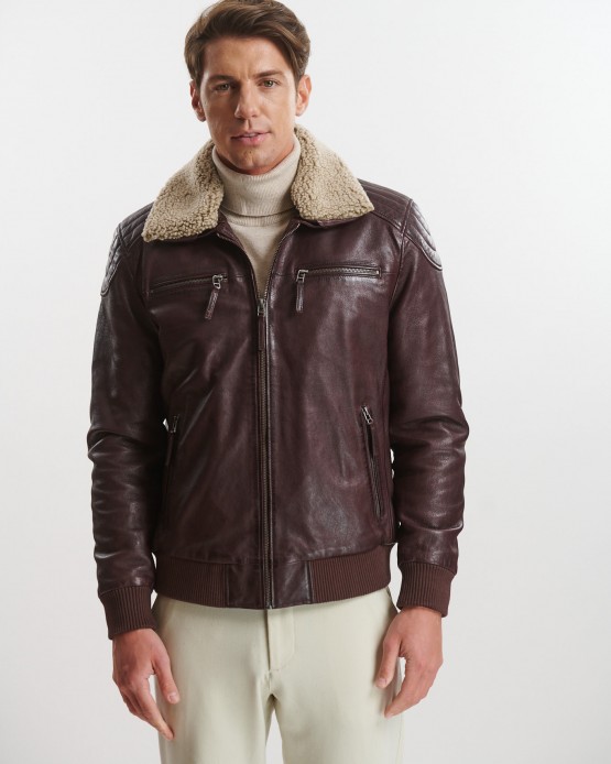 MST57 Mens Real Leather Bomber Brown