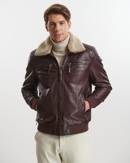 MST57 Mens Real Leather Bomber Brown