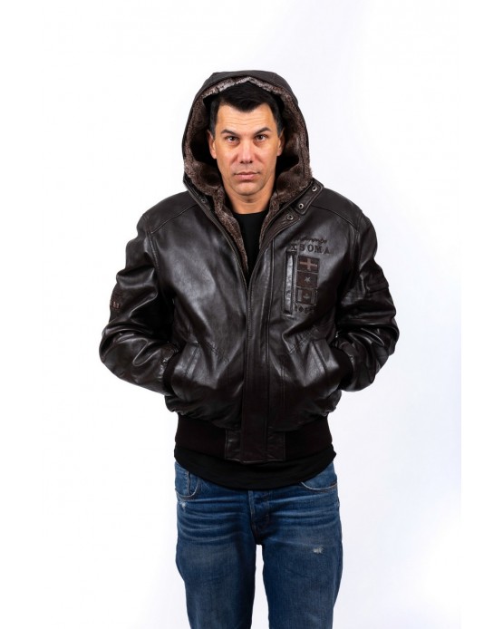 Adventure Αντρικό Δερμάτινο Bomber με Γούνα Καφέ