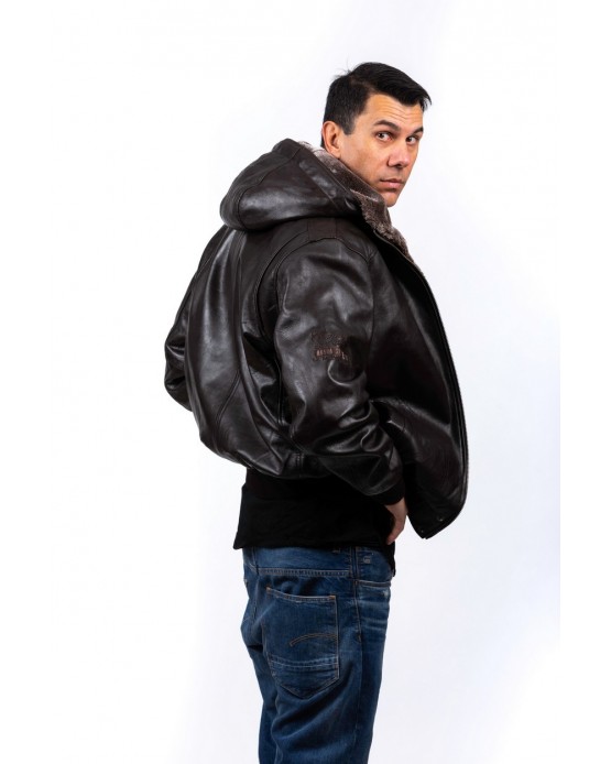Adventure Αντρικό Δερμάτινο Bomber με Γούνα Καφέ
