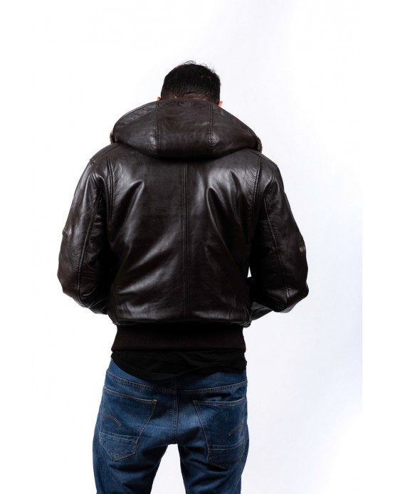 Adventure Man's Real Leather Bomber with Fur Brown