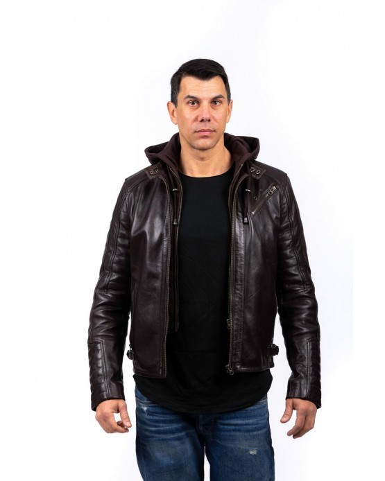 AG62 Αντρικό Δερμάτινο Μπουφάν Καφέ