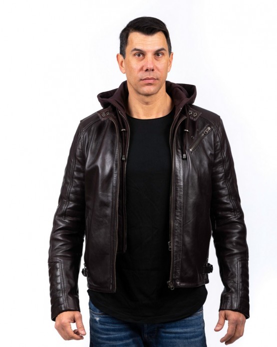 AG62 Man's Real Leather Jacket Brown