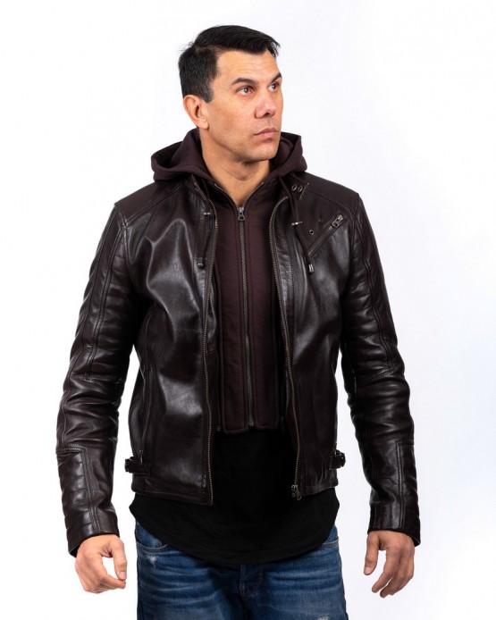 AG62 Man's Real Leather Jacket Brown