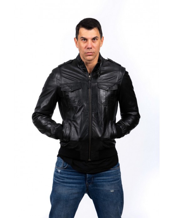 AIKO Αντρικό Δερμάτινο Bomber Μαύρο