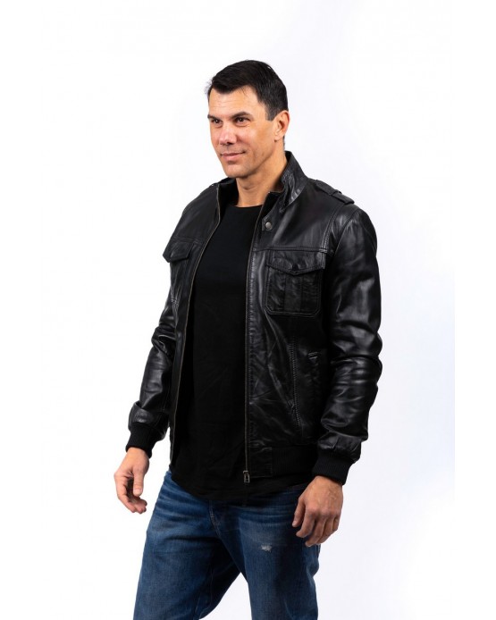 AIKO Αντρικό Δερμάτινο Bomber Μαύρο