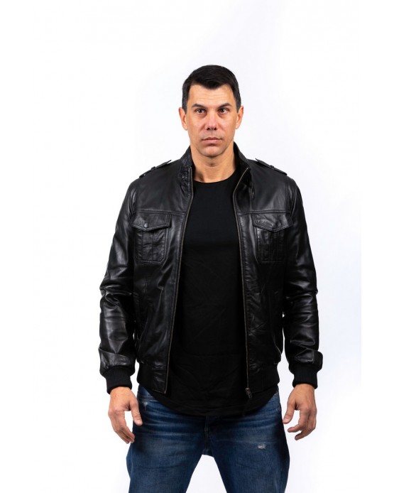 AIKO Αντρικό Δερμάτινο Bomber Μαύρο