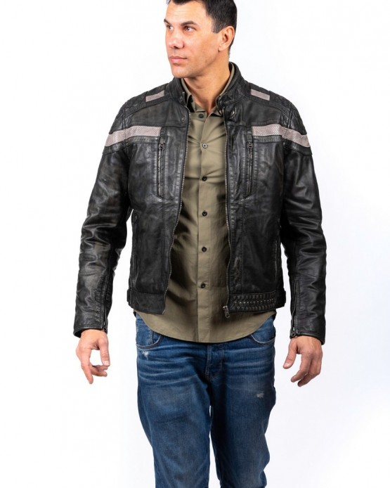 AIM119 Man's Real Leather Jacket Black