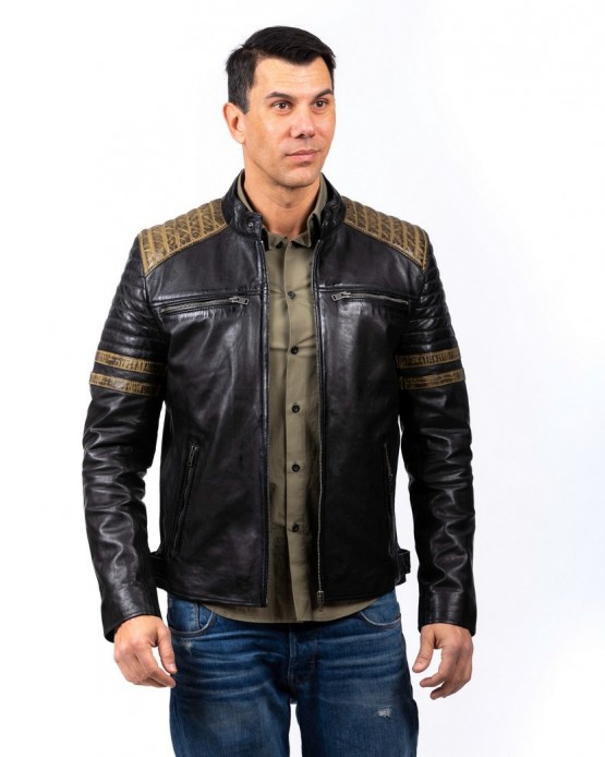 GNP87 Man's Real Leather Jacket Black