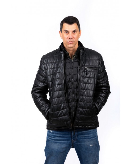 GP3001 Man's Real Leather Puffy Jacket Black