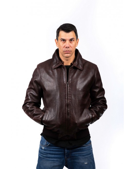 Lucas Man's Real Leather Bomber Brown