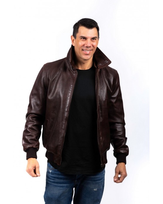 Lucas Αντρικό Δερμάτινο Bomber Καφέ