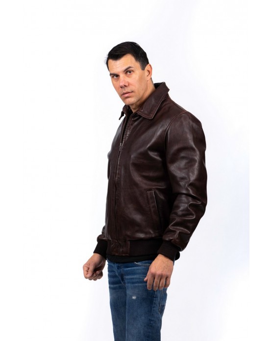 Lucas Αντρικό Δερμάτινο Bomber Καφέ