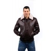 Lucas Man's Real Leather Bomber with Fur Collar  Brown