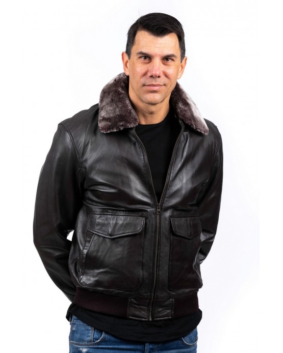 M12 Αντρικό Δερμάτινο Bomber Σκούρο Καφέ