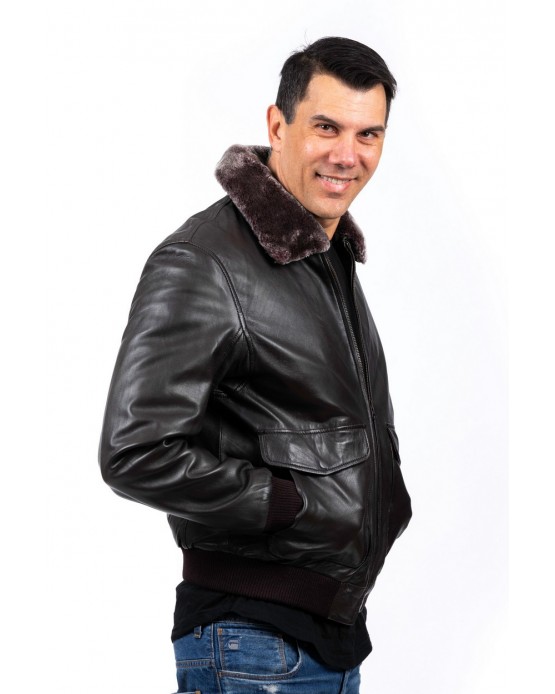 M12 Αντρικό Δερμάτινο Bomber Σκούρο Καφέ