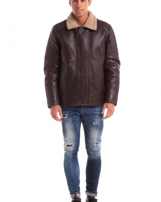 M8775 Man's Real Leather Jacket Brown