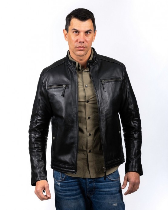 Nobuko Man's Real Leather Jacket Black