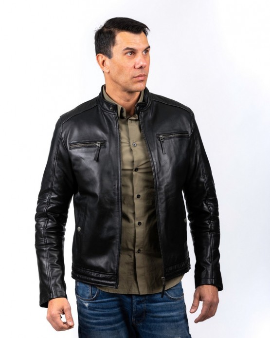 Nobuko Man's Real Leather Jacket Black