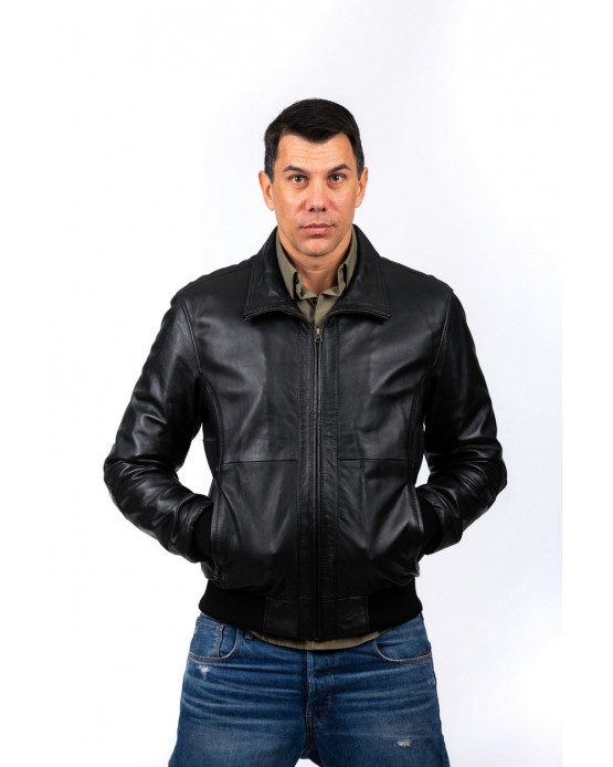 PG2639 Αντρικό Δερμάτινο Bomber Μαύρο