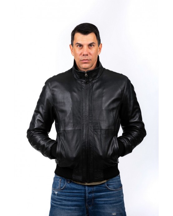 PG2639 Αντρικό Δερμάτινο Bomber Μαύρο