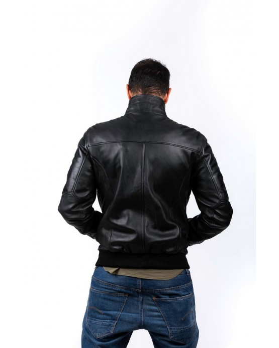 PG2639 Αντρικό Δερμάτινο Bomber Μαύρο