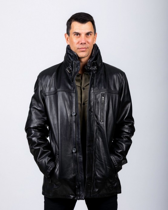 Prinz Man's Real Leather Jacket Black