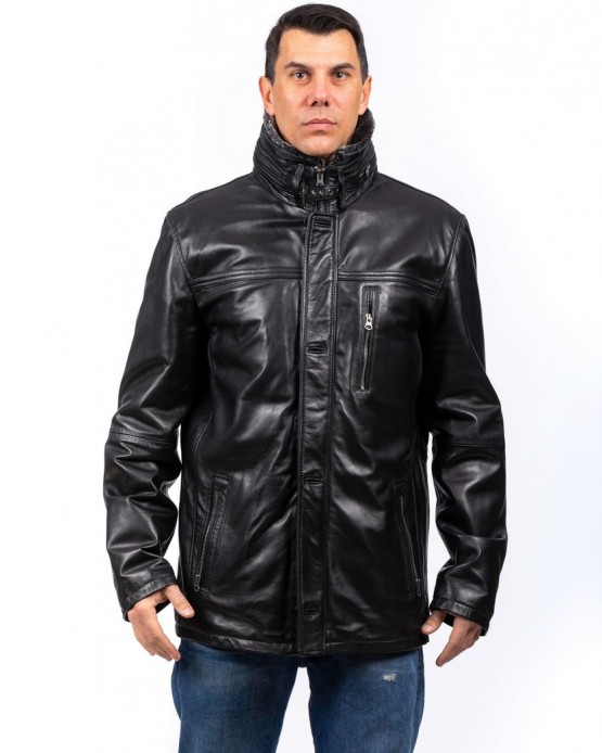 Prinz Man's Real Leather Jacket Black