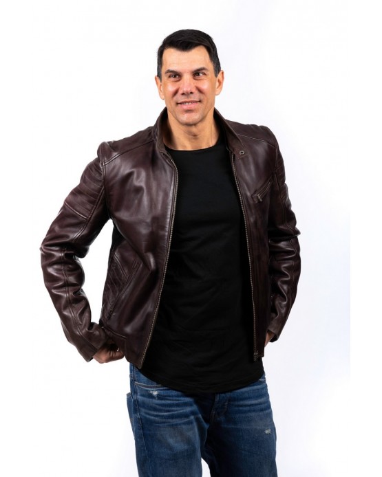 Rodny Αντρικό Δερμάτινο Μπουφάν Καφέ