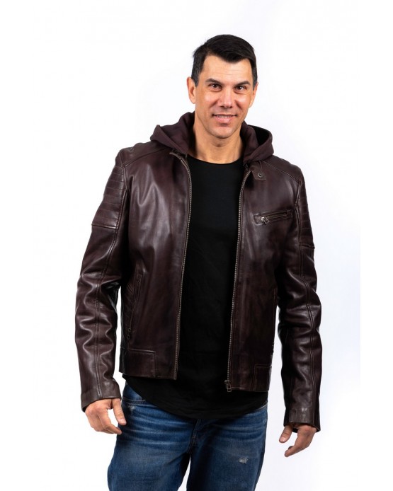 Rodny Αντρικό Δερμάτινο Μπουφάν Καφέ