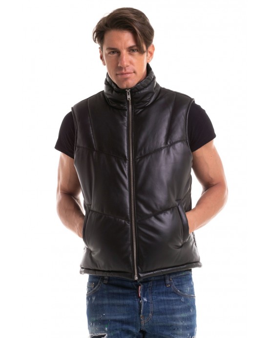 Vest Men Αντρικό Δερμάτινο Γιλέκο Μαύρο
