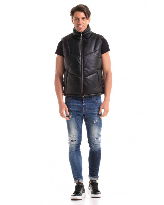 Vest Men Αντρικό Δερμάτινο Γιλέκο Μαύρο