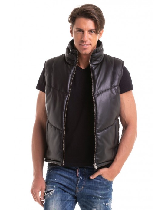 Vest Men Αντρικό Δερμάτινο Γιλέκο Μαύρο