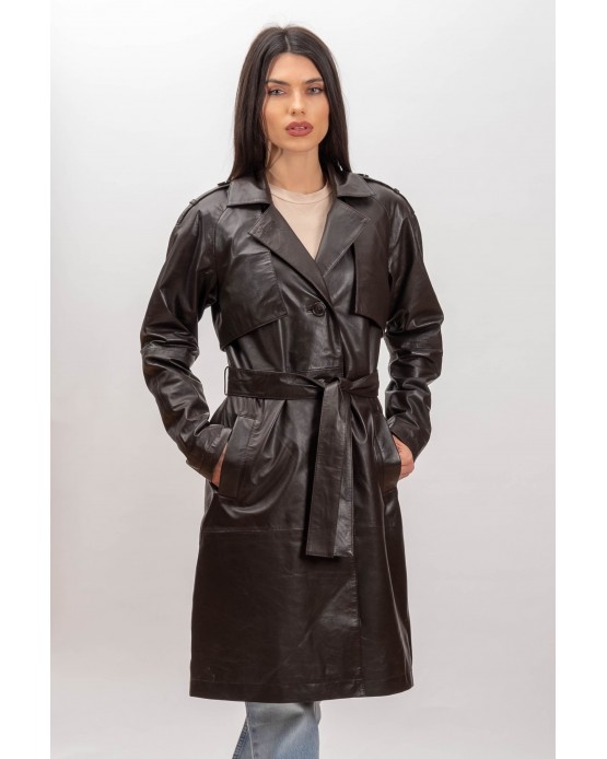 004 Womens Leather  Trenchcoat  Brown