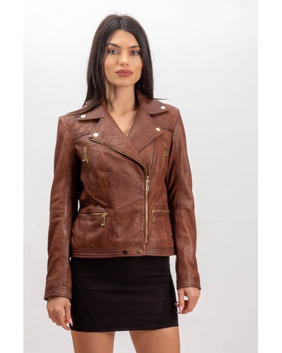 1529 Γυναικείο Δερμάτινο Jacket Cognac