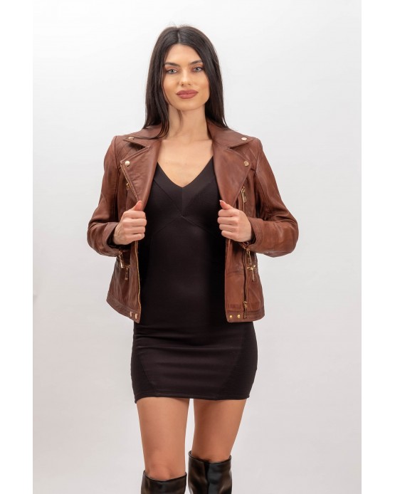 1529 Γυναικείο Δερμάτινο Jacket Cognac