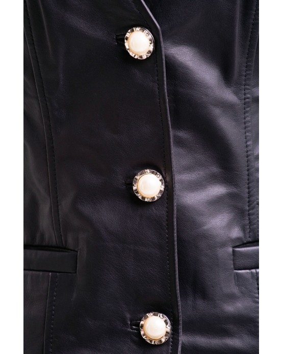 154155 Womens Leather Vest with Buttons Black