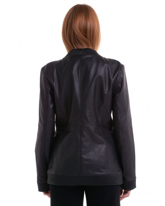 242526 Womens Leather Cardigan with Buttons Black