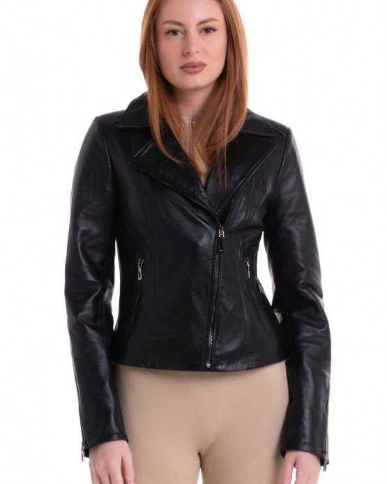 5208 Woman's Leather Biker Jacket Black