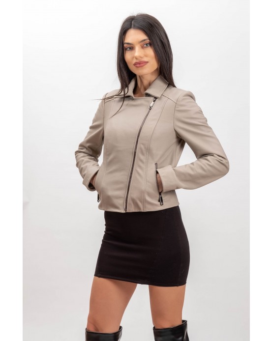 5208  Woman's Leather  Jacket  Beige