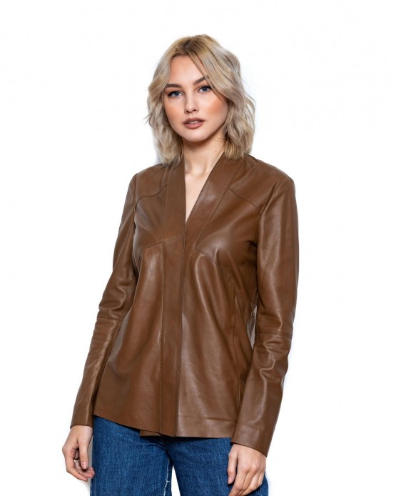 7721 Womens Leather Shirt Cognac