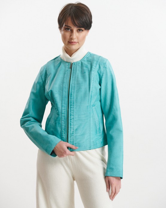 W-DEBORAH Womens Leather  Jacket Blue Green