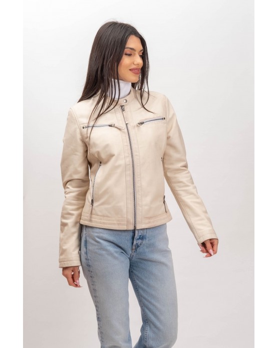 W-MP002 Womens Leather  Jacket OFF WHITE