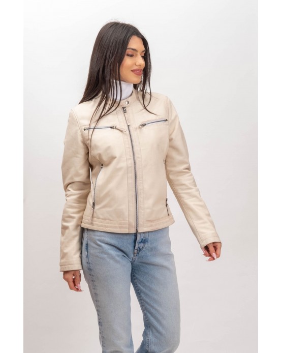 W-MP002 Γυναικείο Δερμάτινο Μπουφάν OFF WHITE