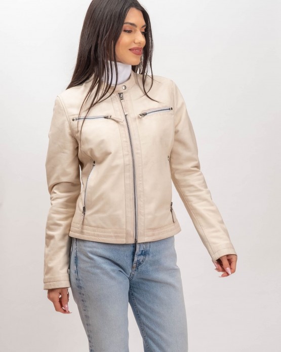 W-MP002 Womens Leather  Jacket OFF WHITE