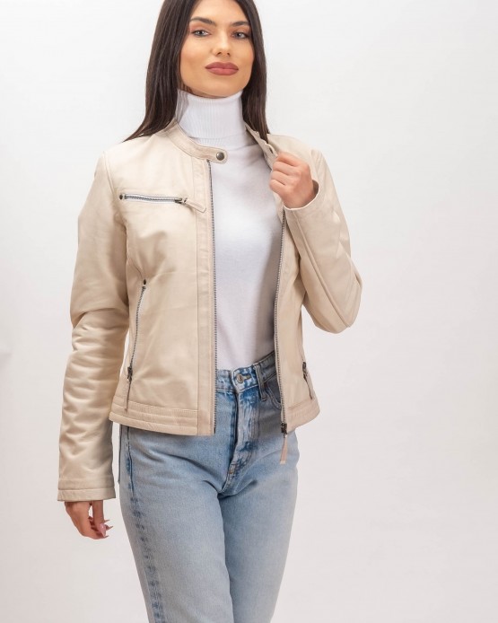 W-MP002 Womens Leather  Jacket OFF WHITE