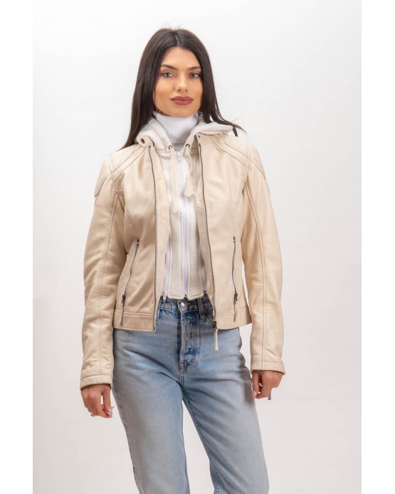 W-MP006 Γυναικείο Δερμάτινο Μπουφάν OFF WHITE
