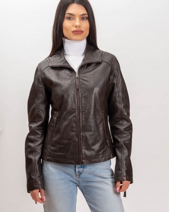 W-MP007 Womens Leather  Jacket BROWN