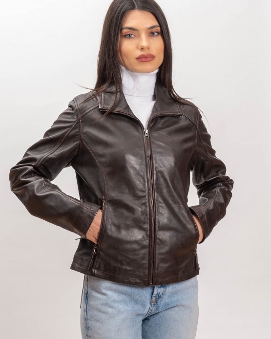 W-MP007 Womens Leather  Jacket BROWN